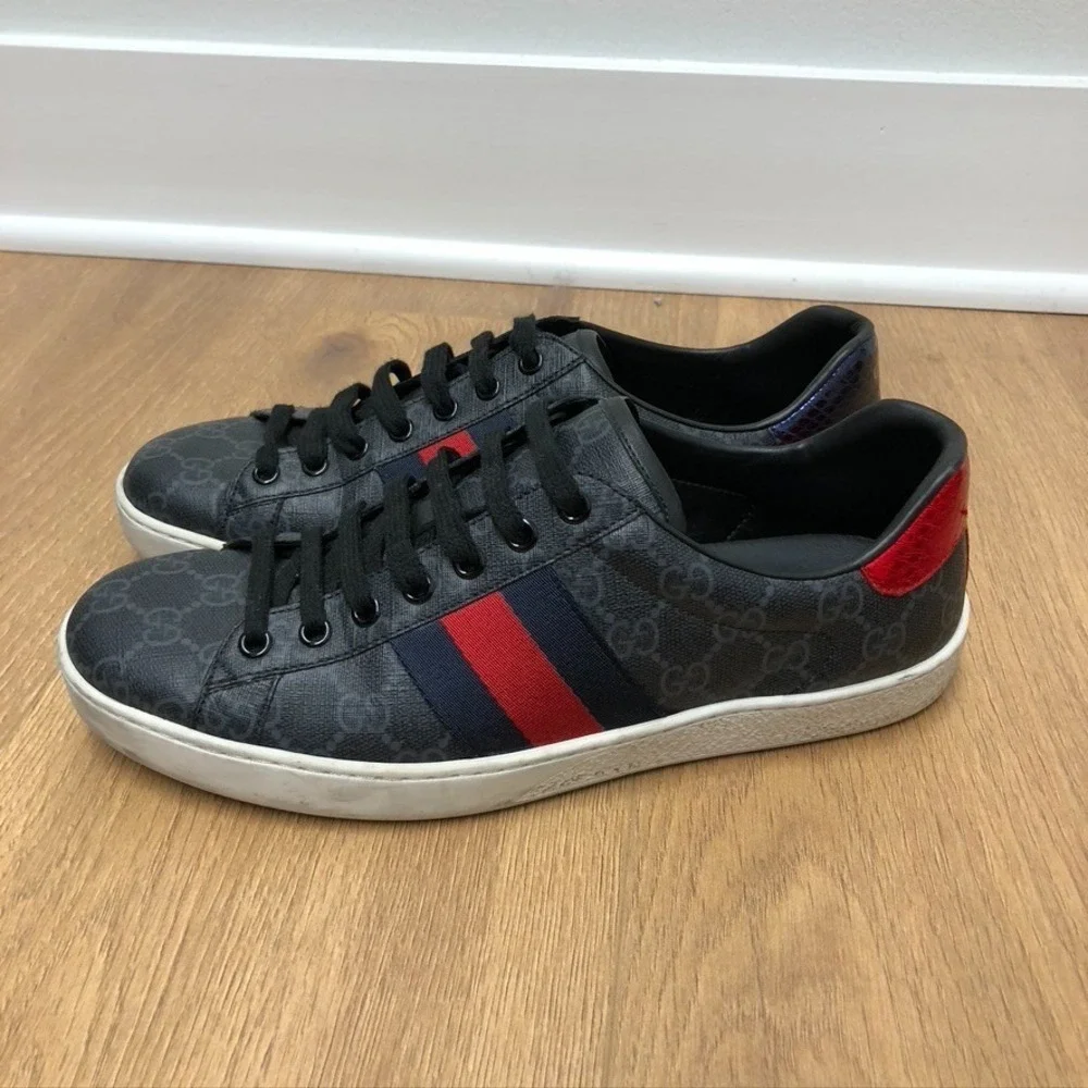 Gucci Ace GG Supreme Sneakers Mens 7 Black Streetwear Comfort Designer